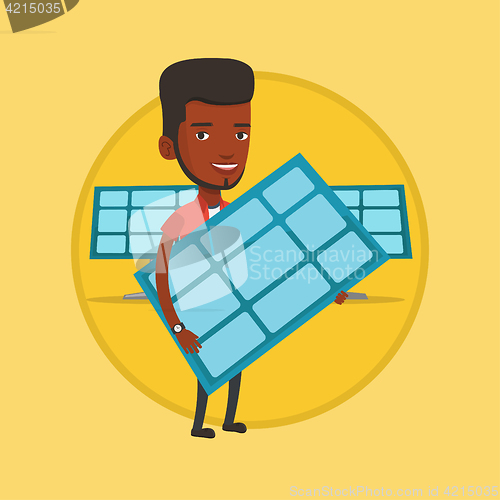 Image of Man holding solar panel vector illustration.