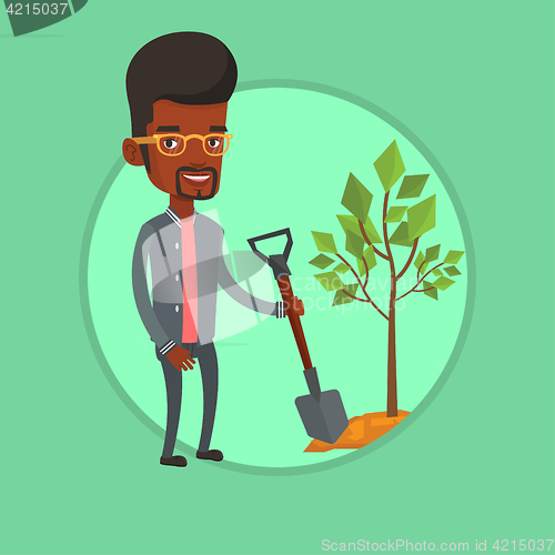 Image of Man plants tree vector illustration.