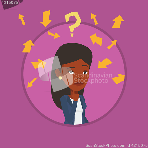 Image of Young business woman thinking vector illustration.