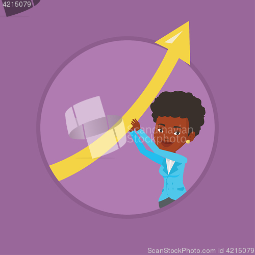 Image of Business woman holding arrow going up.