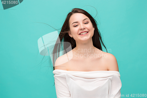 Image of The young woman\'s portrait with happy emotions