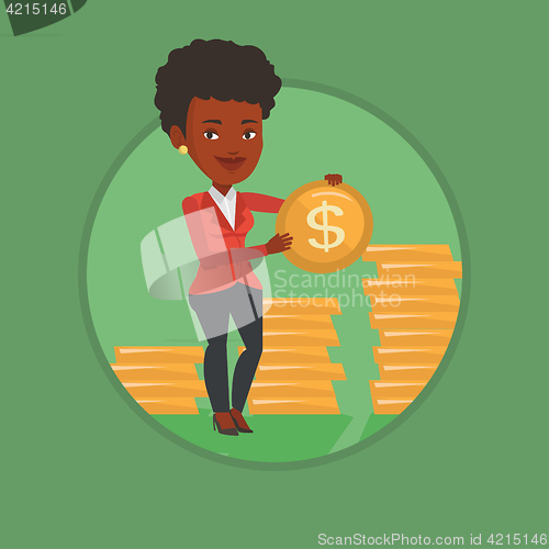 Image of Successful business woman with dollar coin.