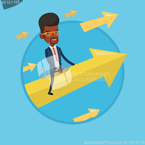 Image of Happy businessman flying to success.