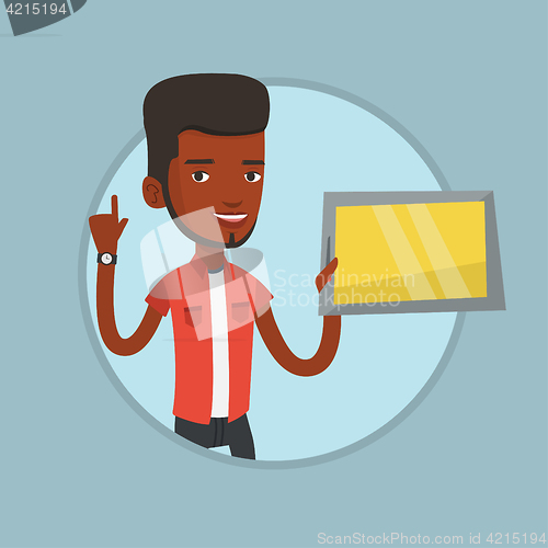 Image of Student using tablet computer vector illustration.