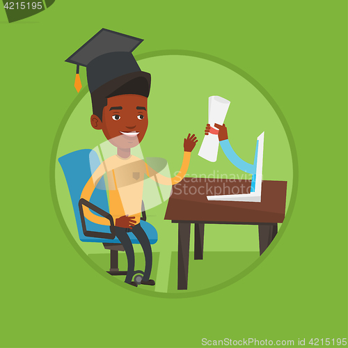 Image of Graduate getting diploma from the computer.