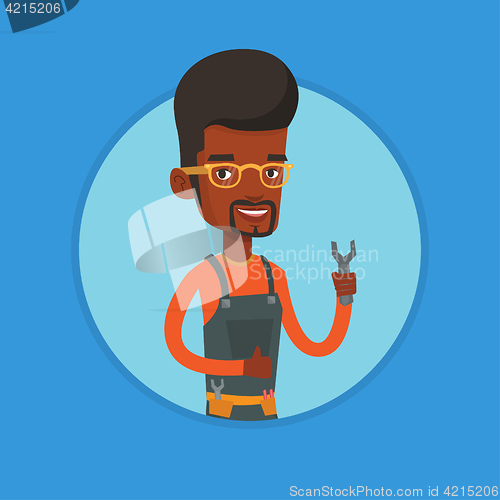 Image of Repairman holding spanner vector illustration.