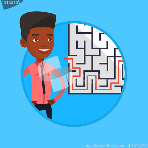 Image of Businessman looking at the labyrinth with solution