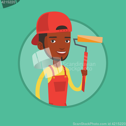 Image of Painter holding paint roller vector illustration.