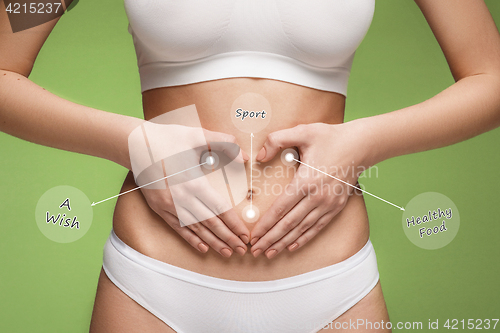 Image of Women belly with the drawing arrows
