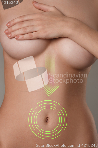 Image of Women belly with the drawing arrows