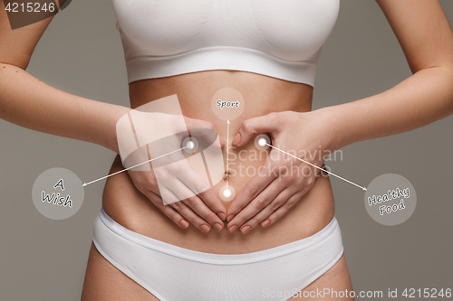 Image of Women belly with the drawing arrows