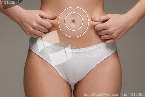 Image of Women belly with the drawing arrows