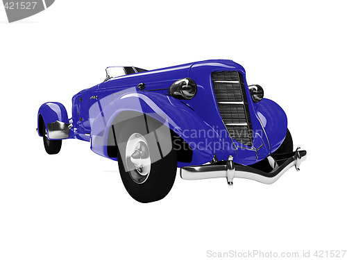 Image of isolated vintage blue car front view