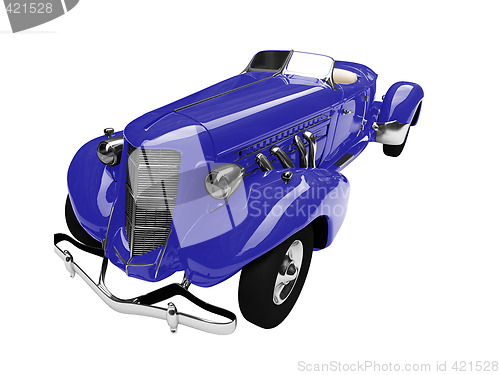 Image of isolated vintage blue car front view