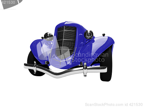 Image of solated vintage blue car front view