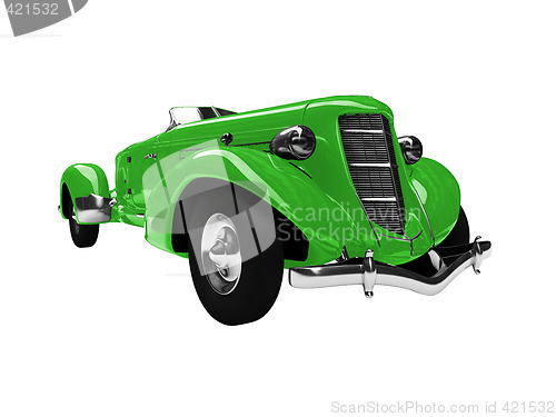 Image of isolated vintage green car front view