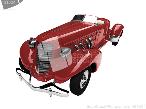 Image of solated vintage red car front view