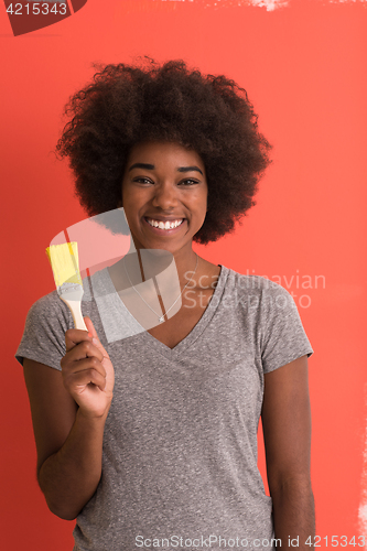 Image of black woman painting wall