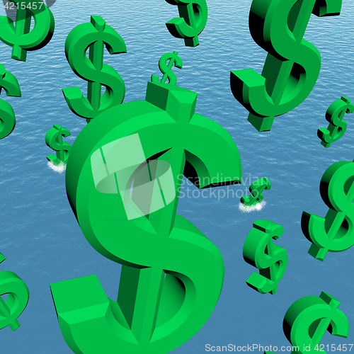 Image of Dollar Symbols Falling In The Ocean Showing Depression Recession