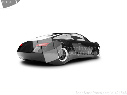 Image of isolated black super car back view 02