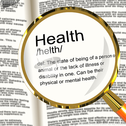 Image of Health Definition Magnifier Showing Wellbeing Fit Condition Or H