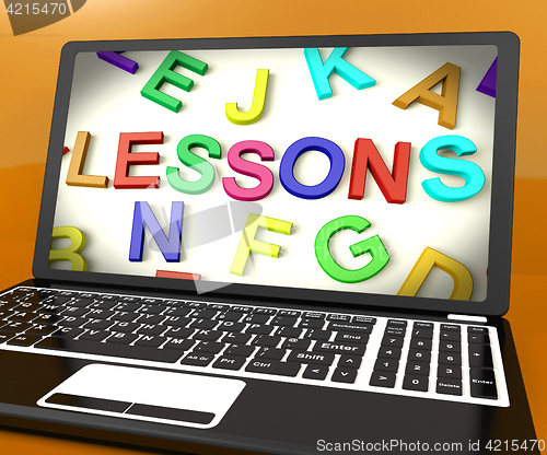 Image of Lessons Message On Computer Screen Showing Online Education