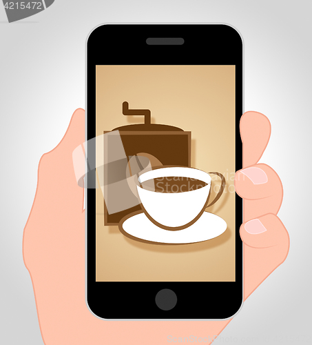Image of Coffee Online Shows Mobile Phone And Caffeine