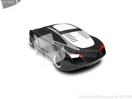 Image of isolated black super car back view 03