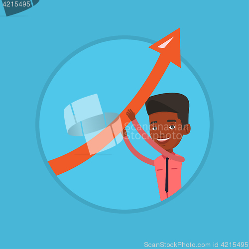 Image of Business man holding arrow going up.