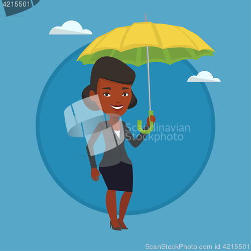 Image of Business woman insurance agent with umbrella.