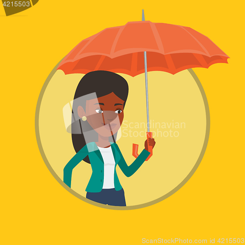 Image of Business woman insurance agent with umbrella.