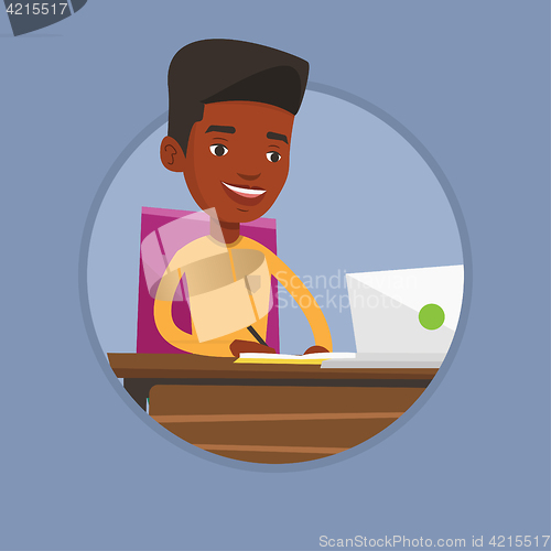 Image of Student using laptop for education.