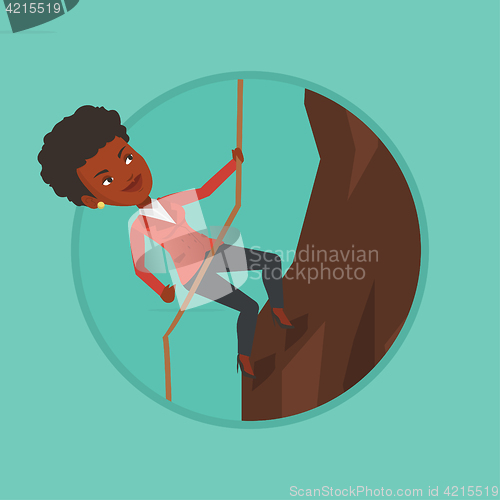 Image of Business woman climbing on the mountain.