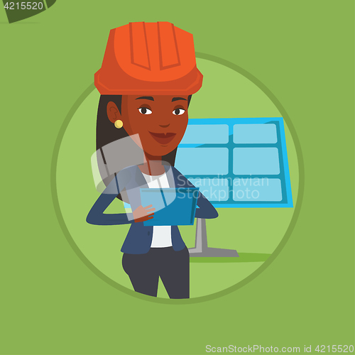 Image of Female worker of solar power plant.