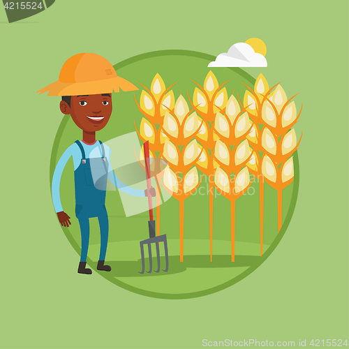 Image of Farmer with pitchfork vector illustration.