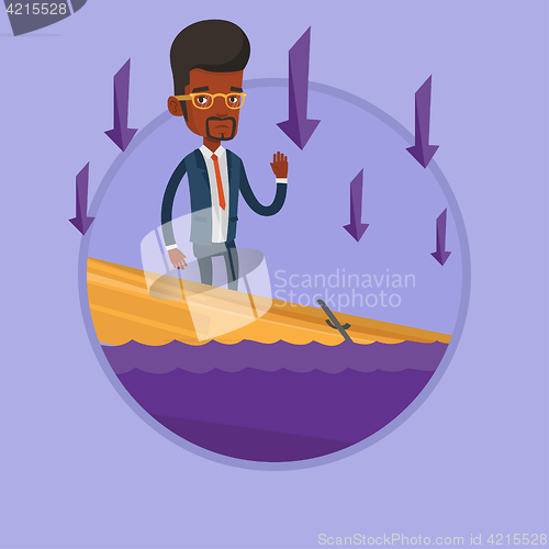 Image of Businessman standing in sinking boat.