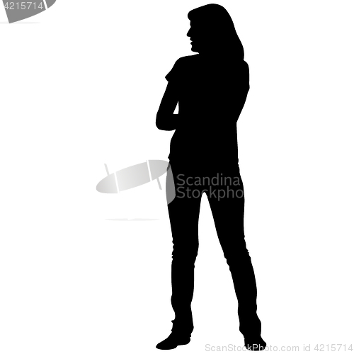 Image of Black silhouette woman standing, people on white background