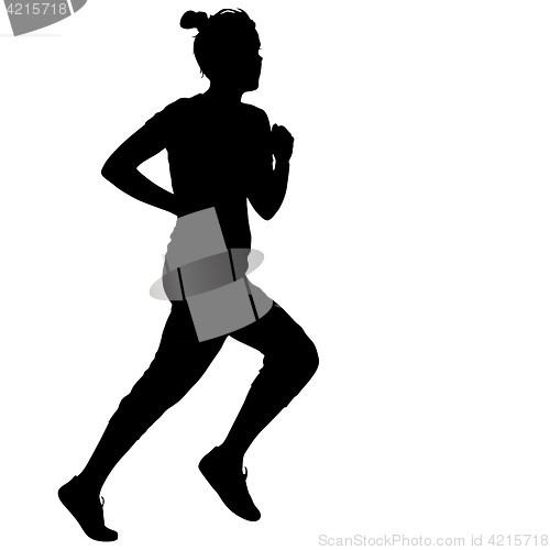 Image of Black Silhouettes Runners sprint women on white background