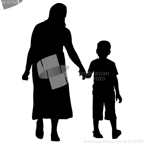 Image of Silhouette of happy family on a white background