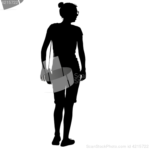 Image of Black silhouette woman standing, people on white background