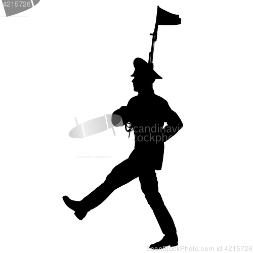 Image of Black silhouette soldier is marching with arms on parade