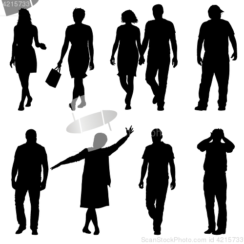 Image of Set black silhouettes of beautiful man and woman on white background. illustration