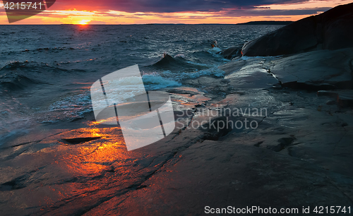 Image of Night Stormy Lake Onega in Karelia 