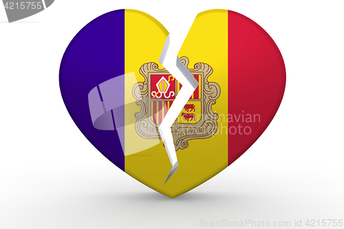Image of Broken white heart shape with Andorra flag