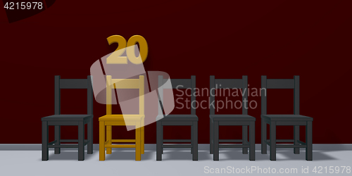 Image of number twenty and row of chairs - 3d rendering