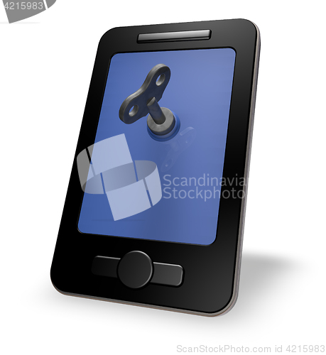 Image of smartphone with wind up key - 3d rendering
