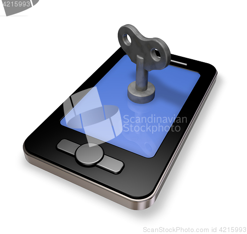 Image of smartphone with wind up key - 3d rendering