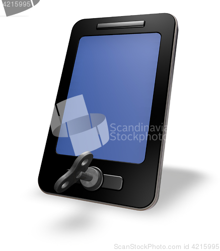 Image of smartphone with wind up key - 3d rendering