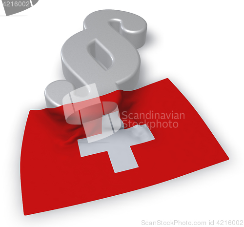 Image of paragraph symbol and flag of switzerland - 3d rendering