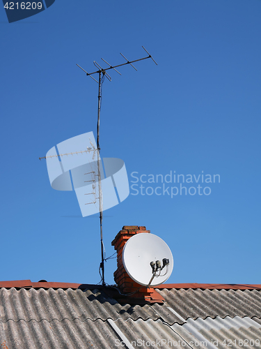 Image of Antennas on the roof of an old house